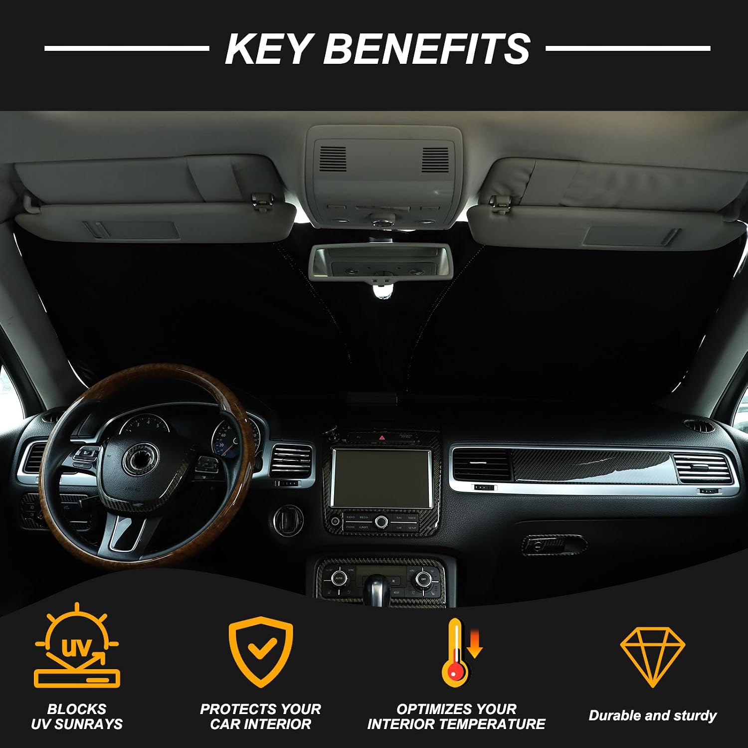 Front Windshield Sunshade for Volkswagen Touareg 2008-2018 Windshield Sun Shade Sun Visor UV Blocker Privacy Protector Custom Sunscreen Heatshield Keep Your Car Cooler Resilient & Expeditious