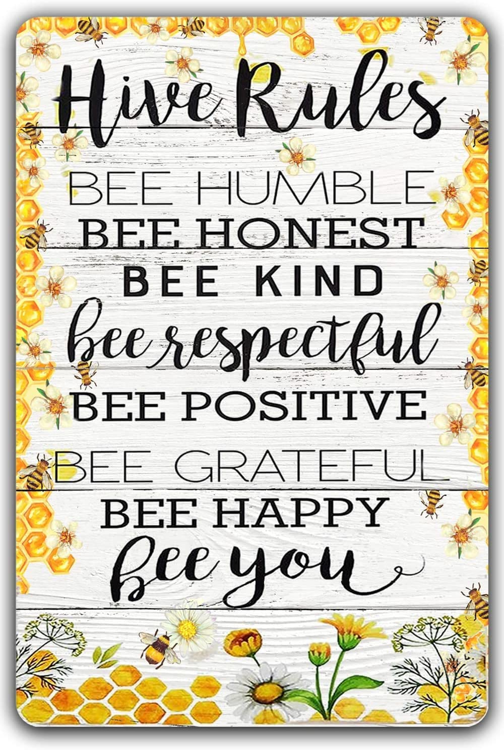 Bee Garden Decor Farm Hive Rules Tin Sign Classroom Wall Decor Inspirational Bees Bee Species Metal Tin Sign Vintage Decor Beer Tin Sign Wall Decor 12x8inch