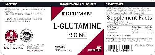 Miniatura 3 de L-Glutamina 250 mg - Hipoalergénica  250 cápsulas vegetarianas  Aminoácidos  Sin gluten y caseína