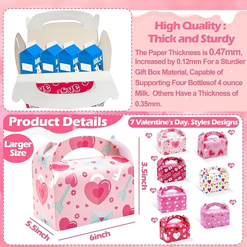 Miniatura 2 de Papel grueso y 7 diseños 28 cajas de dulces de panadería para el día de San Valentín, cajas de galletas a dos aguas con asa, cajas de cupcakes de