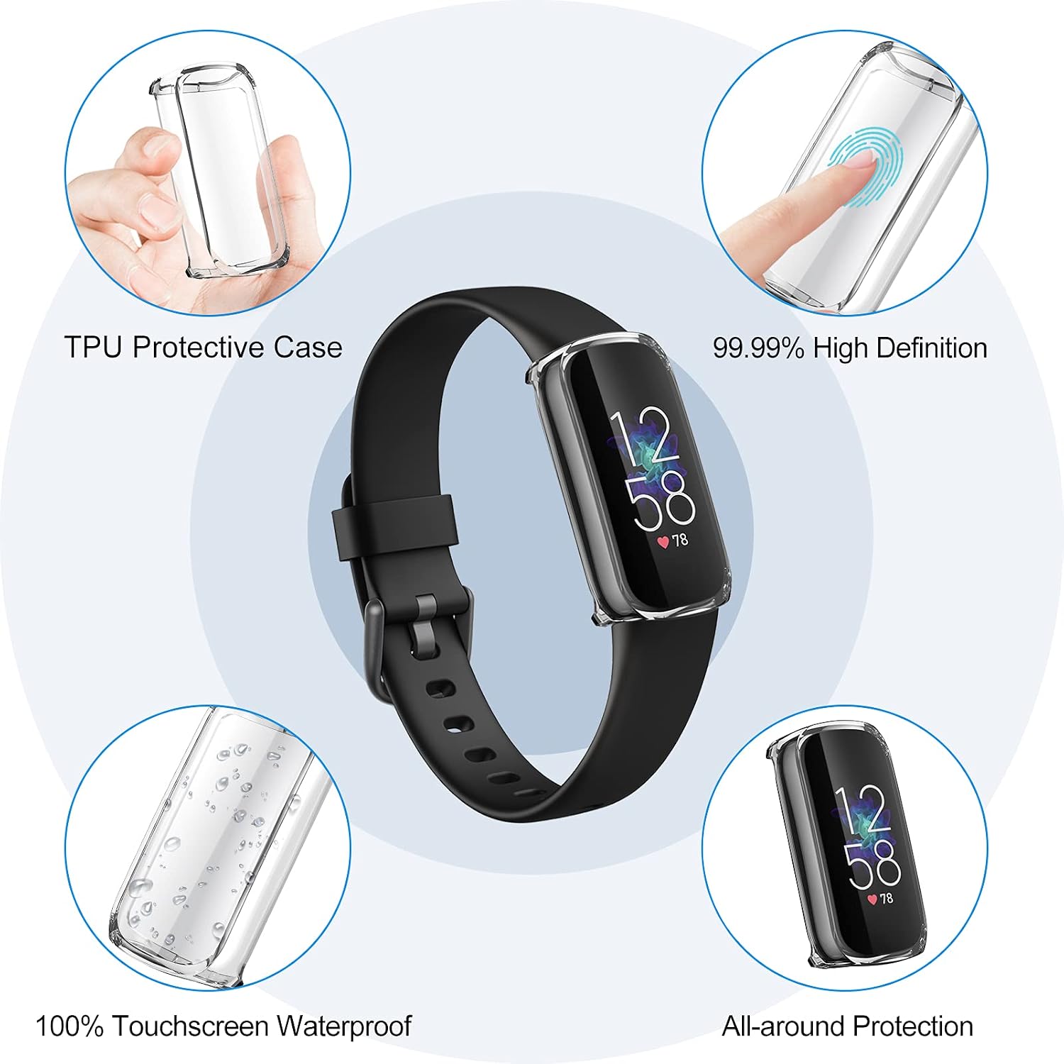 NANW 3-Pack Screen Protector Compatible with Fitbit Luxe, All-Around Protective PC Case Plated Anti-Scratch Cover Rugged Bumper Shell for Luxe Smartwatch