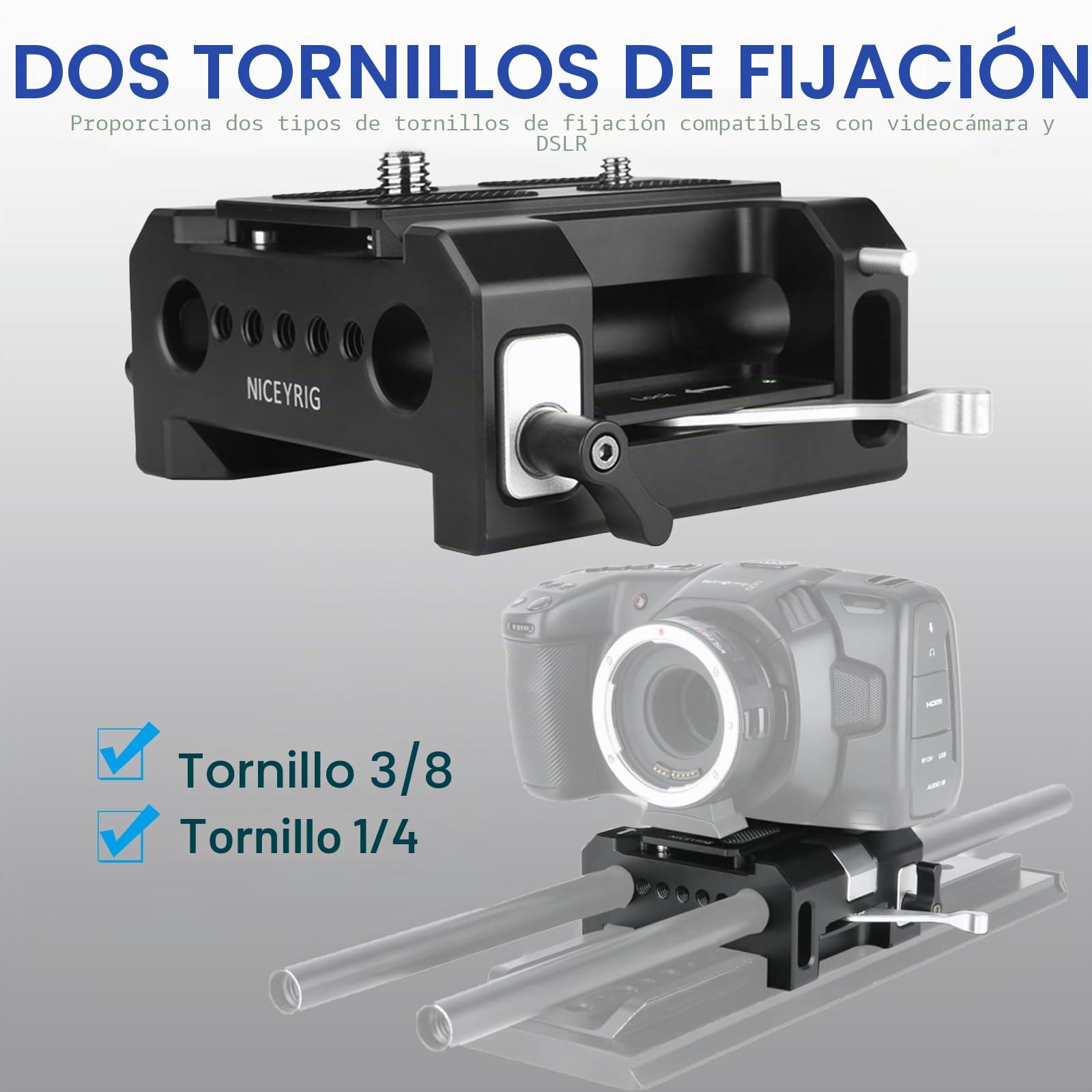 NICEYRIG Placa Base de Barra de 15 mm de liberación rápida con Cola de Milano Tipo ARRI para cámara SLR sin Espejo y videocámara de Cine aplicable Kinefinity Mavo/Terra Series