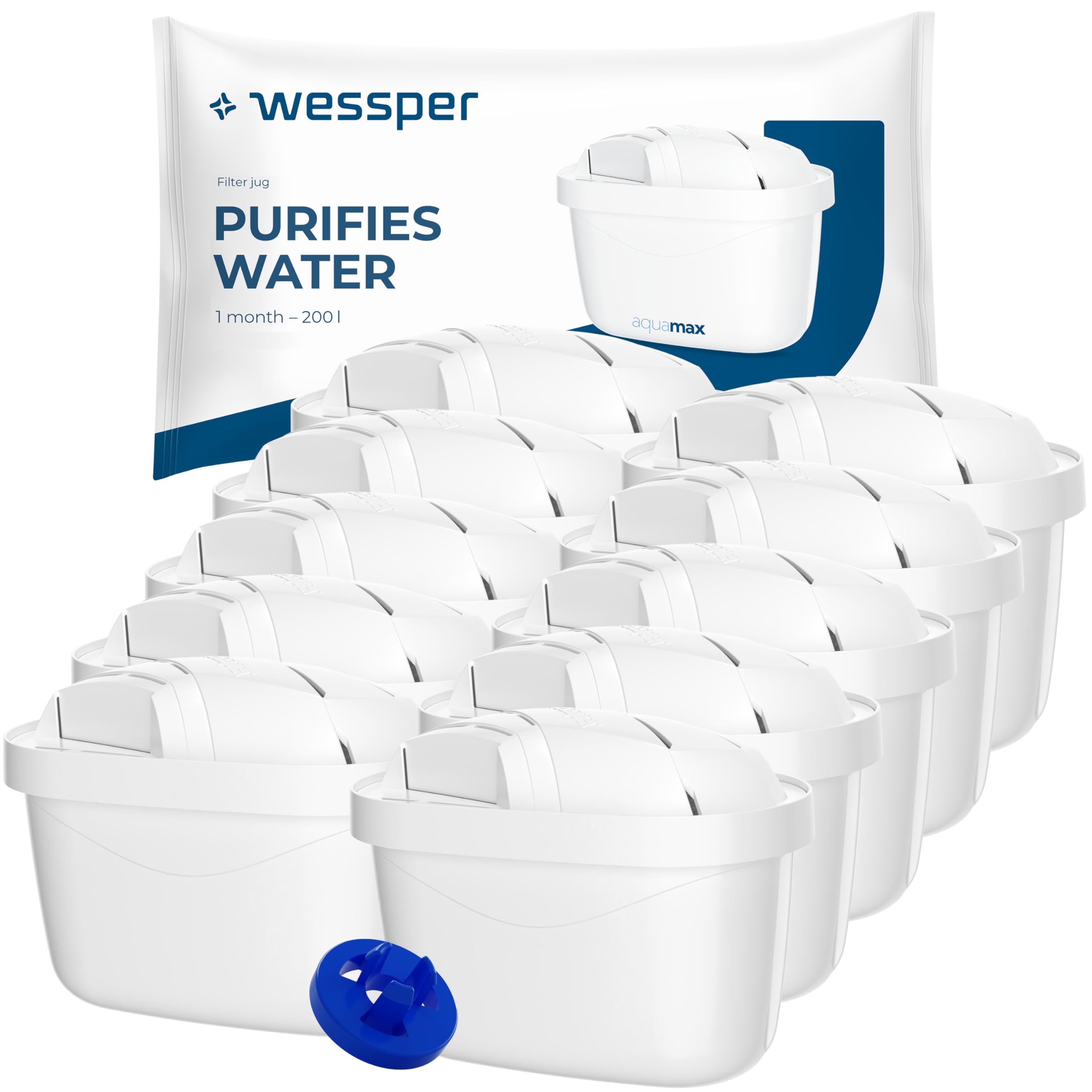 Wessper Filtro Acqua per Caraffa, Cartucce Filtro Acqua con Carbone Attivo e Resina a Scambio Ionico, Filtri Compatibili con le Caraffa Filtrante Brita Maxtra +, 10 Pezzi