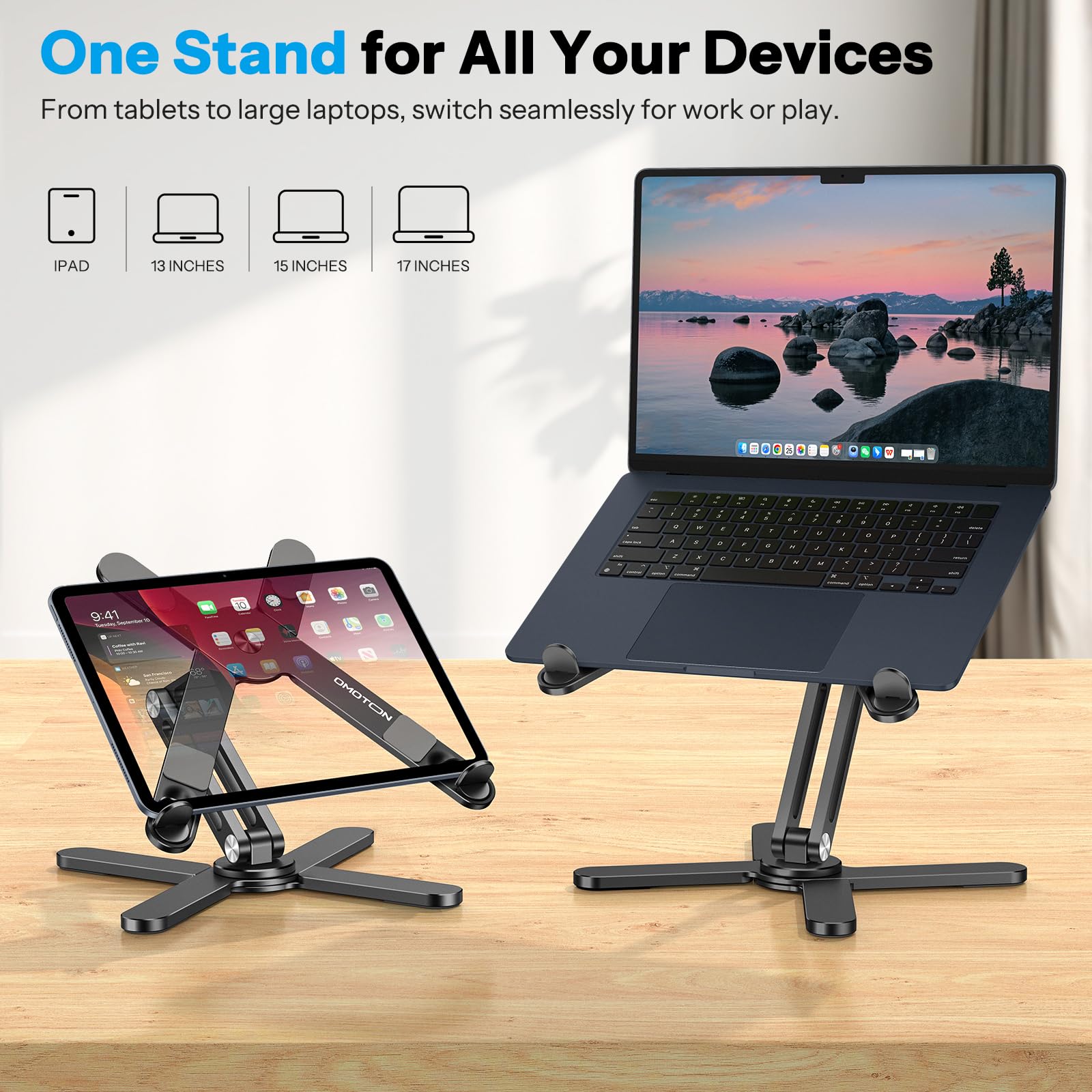 OMOTON Faltbarer Laptop Ständer 360° Drehbar, Aluminium, Schwarz