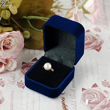 Jewelry Box - Blue Square Lid Open Box Wedding Jewelry Case - Earring Ring Display Storage Organizer Box - Gift for Proposal Wedding Birthday
