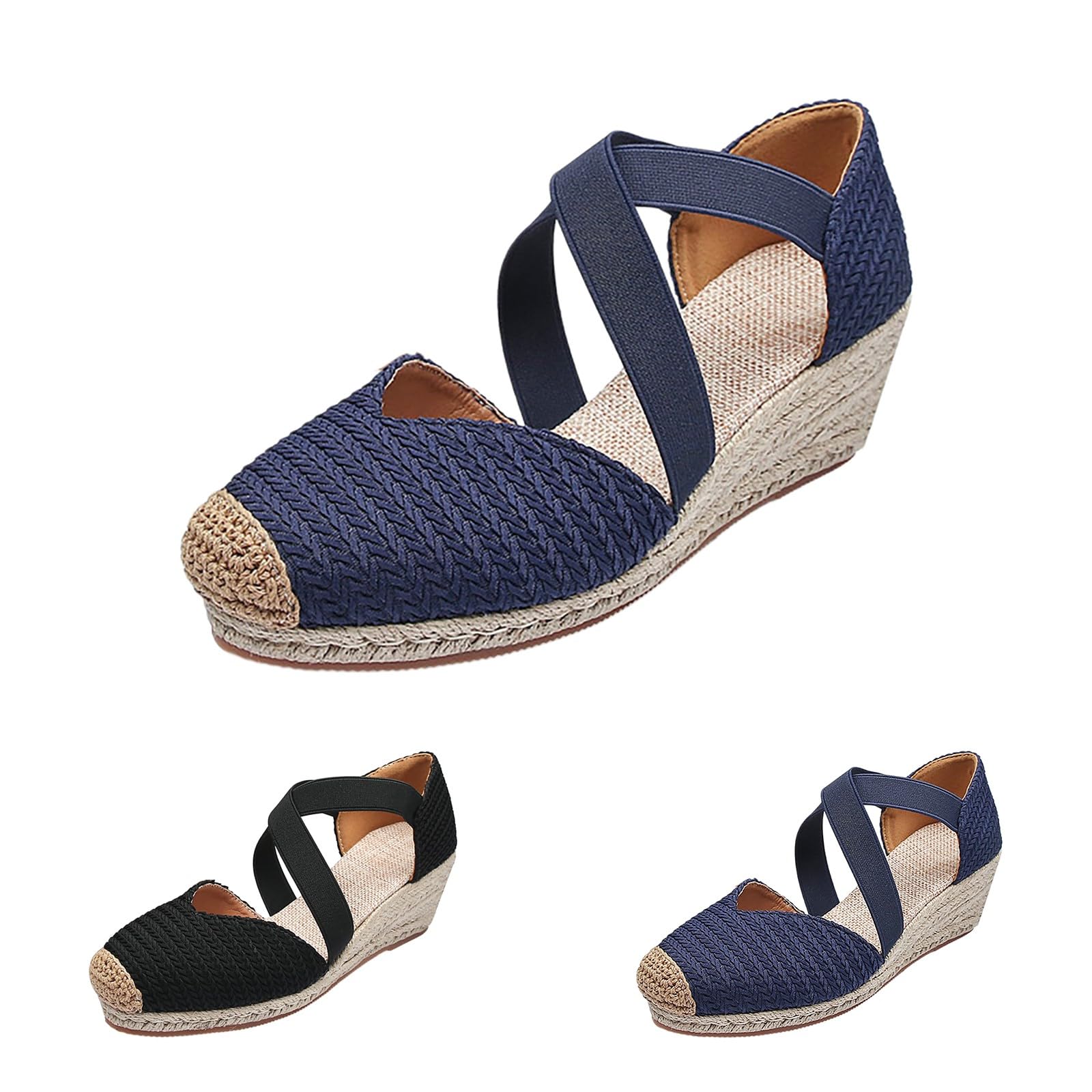 Plataforma Espadrille Sandals - Sandalias de mujer con cordones para verano, zapatos de playa con puntera cerrada, sandalias romanas, sandalias de cuña, sandalias de tiras adaptables para verano y