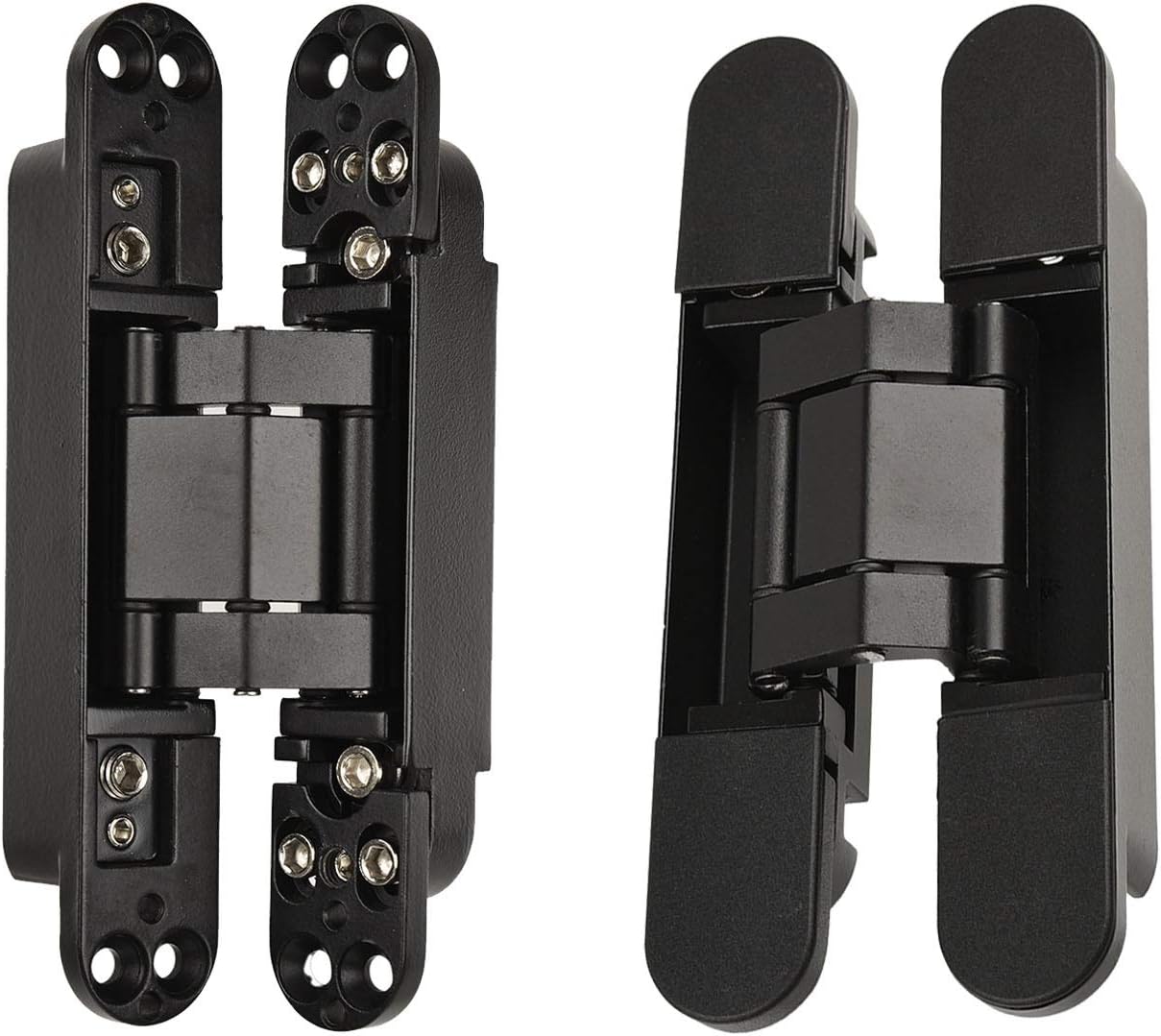 TamBee Hidden Door Hinges Invisible Hinges Concealed Hinges Zinc Alloy 180 Degree Swing Hinge 3 Way Adjustable Butt Hinge 6 x 2.5 x 1 inch Black (2 PCs, Black)