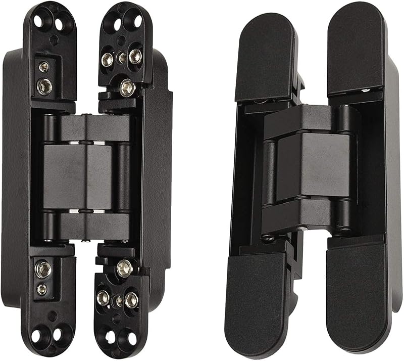 Bisagras de puerta ocultas de 6 pulgadas Bisagras invisibles Bisagra oculta Aleación de zinc Bisagra a tope ajustable de 3 vías de 180 grados 6 x 2,5 x 1 pulgada Negro para habitación secreta y estantería oculta (paquete de 2)