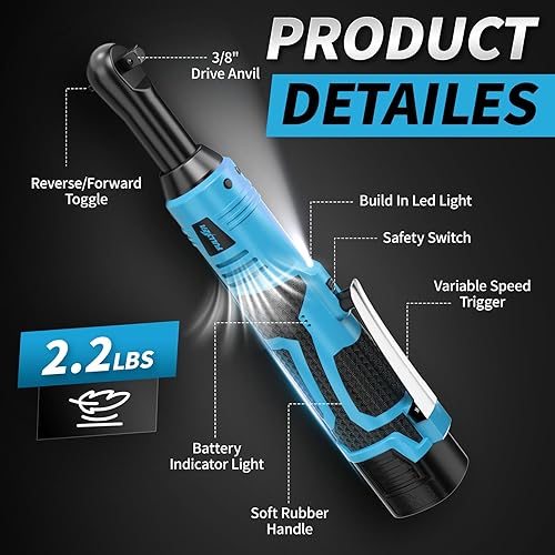 Miniatura 2 de Juego de llaves de trinquete inalámbricas de 38 pulgadas, 40 pies-libras, 550 RPM, trinquete eléctrico de 16.8 V, kit de herramientas de trinquete