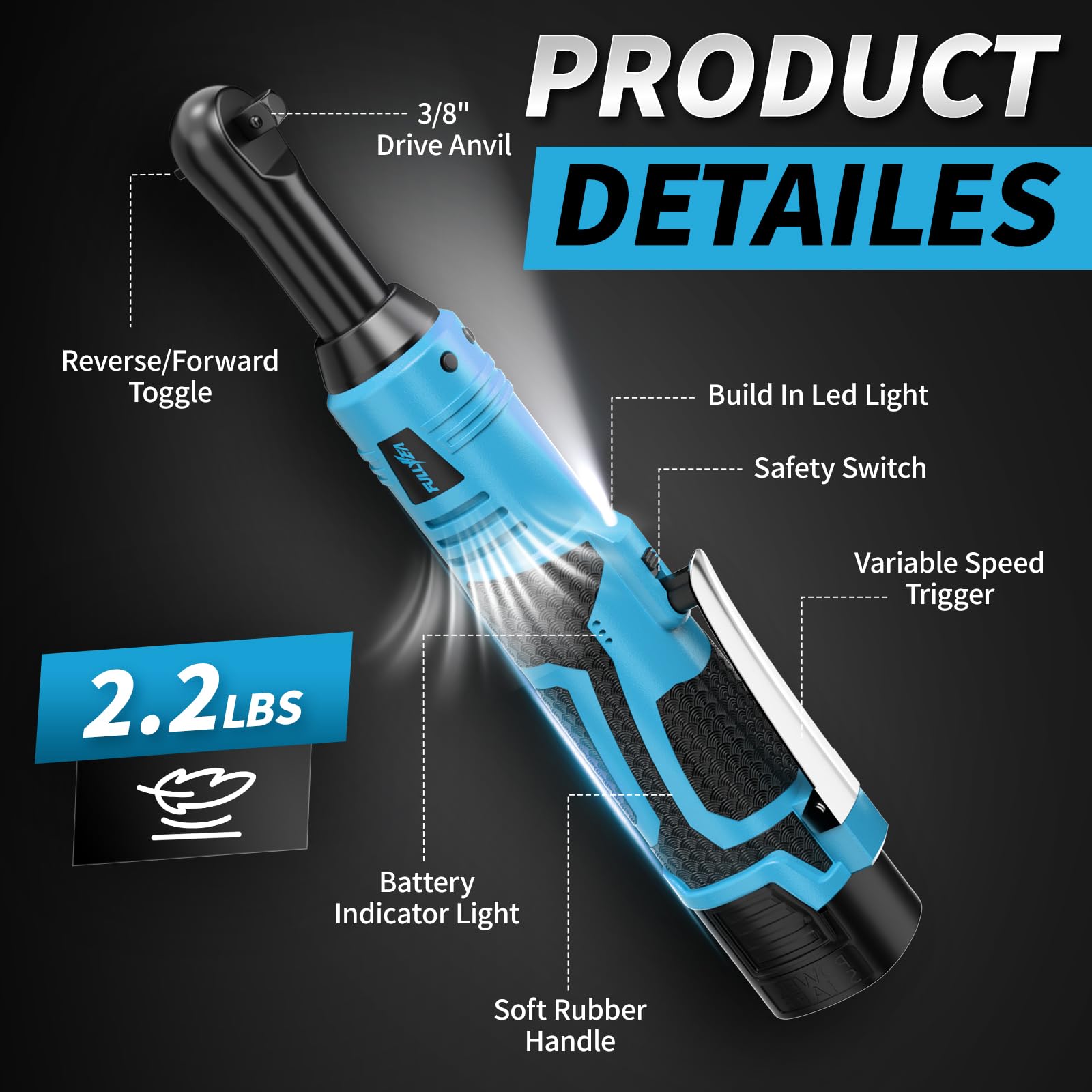 FULLYEA Cordless Ratchet Wrench - 45ft-lbs Torque -2 FULLYEA Cordless Ratchet Wrench - 45ft-lbs Torque -2