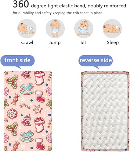 Miniatura 5 de Sábana bajera ajustable de Navidad para cuna, con estampado de Papá Noel de jengibre, sábana portátil para colchón de cuna o sábana para cama