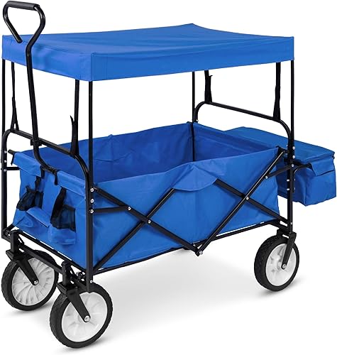 Best Choice Products - Carrito de carga plegable con toldo extraíble y portavasos; azul.