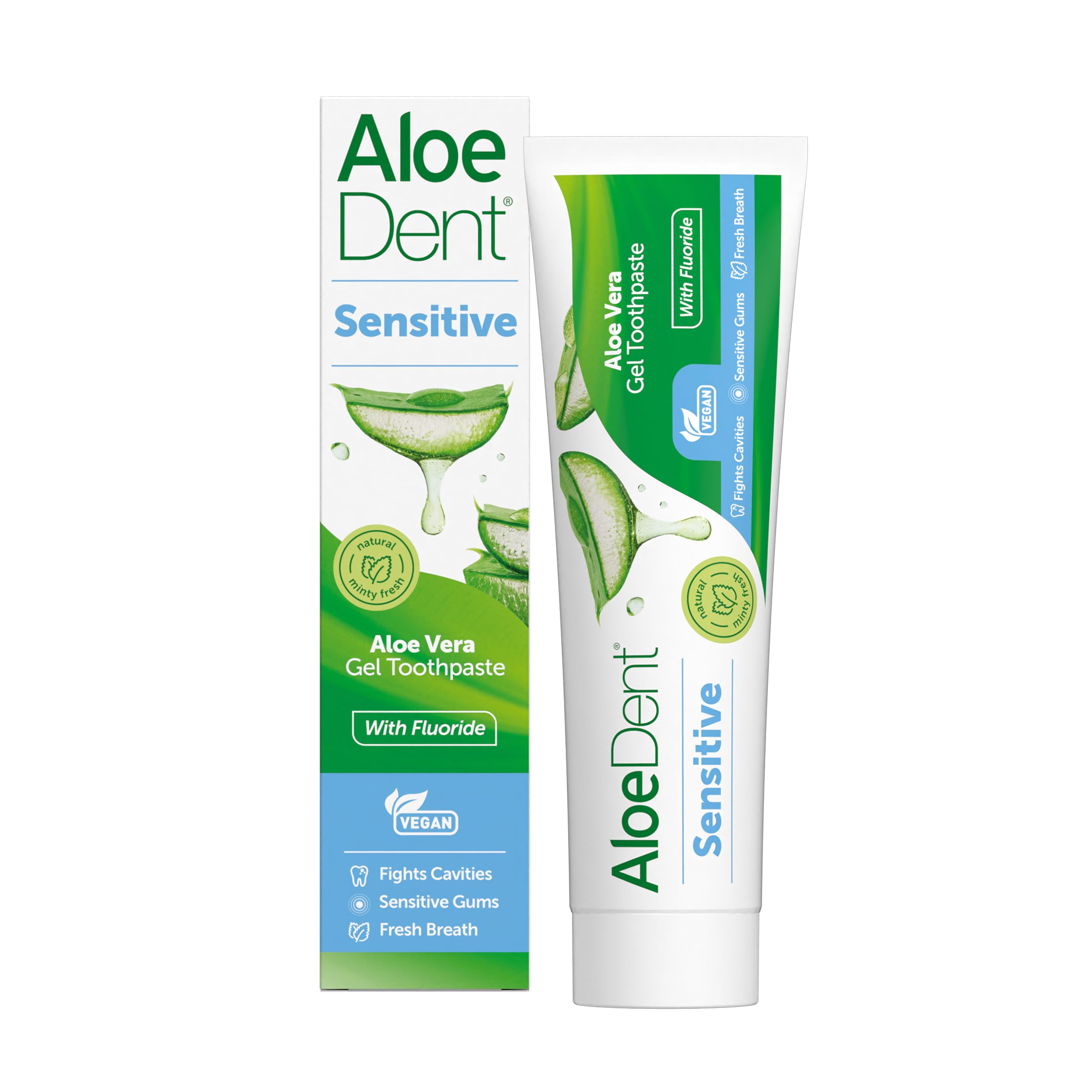 AloeDent Sensitive Aloe Vera Toothpaste With Fluoride, Natural Action, Vegan, Cruelty Free, SLS Free, Soothing, Healthy Gums,100ml, Pack of 3