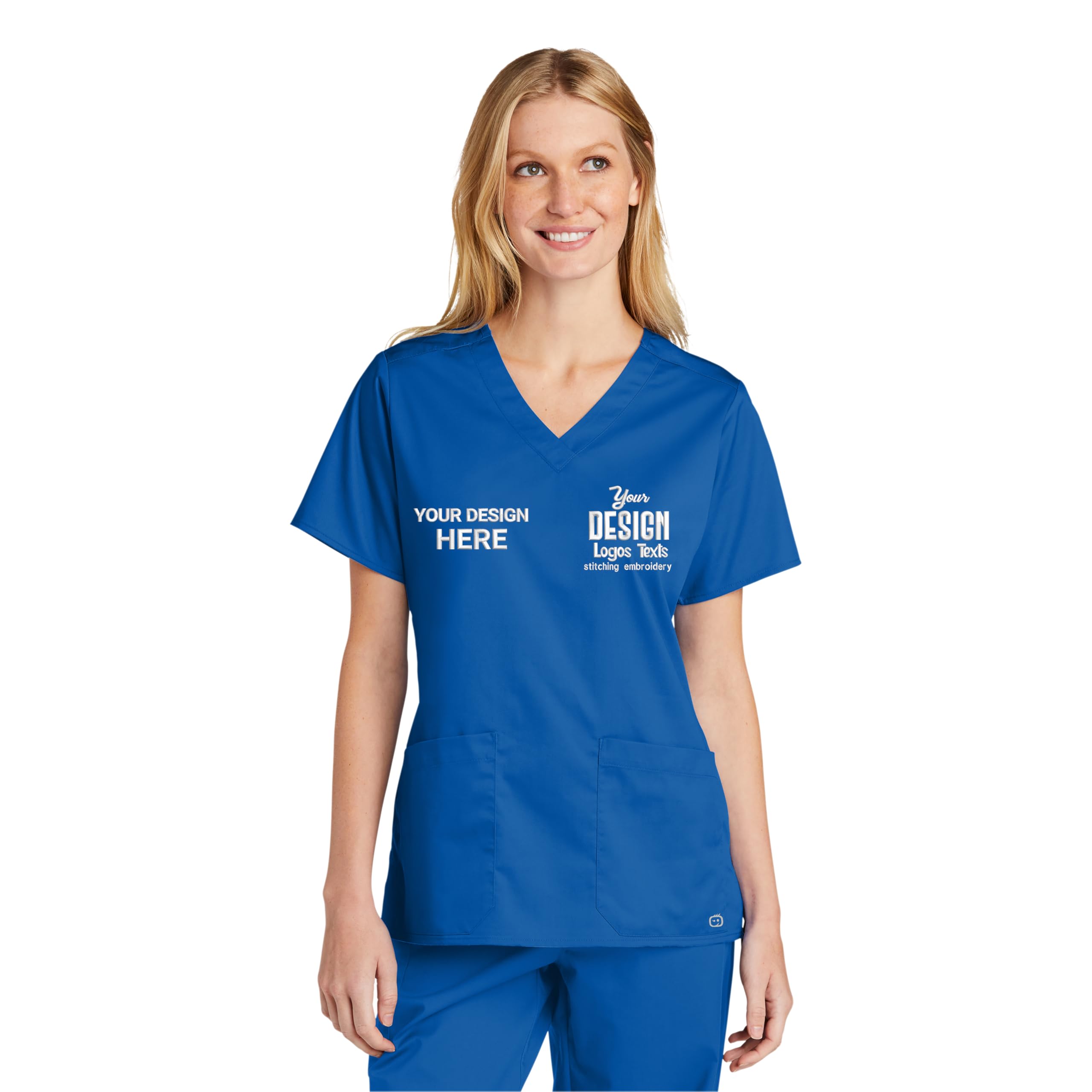 Custom Scrubs for Women, V-Neck Top, Female Scrubs White
