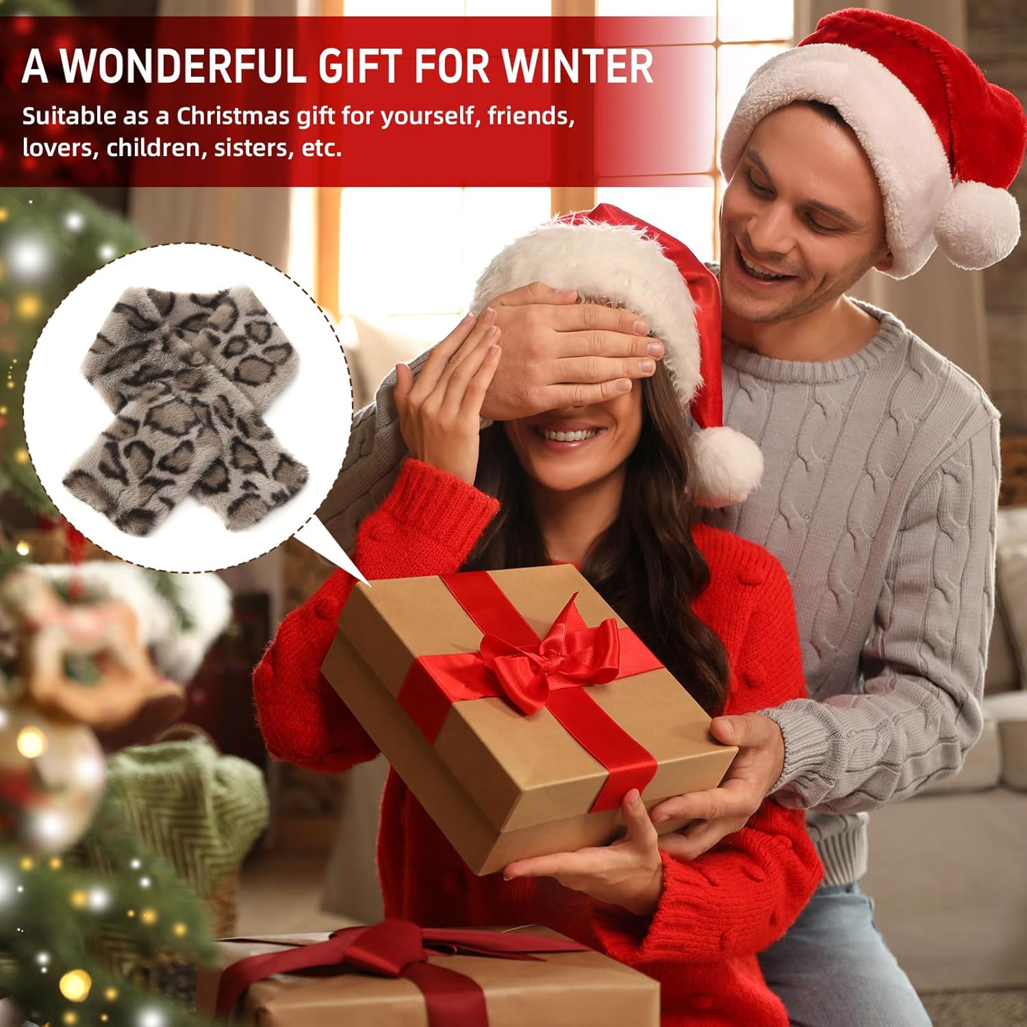 Womens Fur Collar Scarf Leopard Print Faux Fur Scarves for Women, Neck Shrug for Spring Fall Winter - Image 7