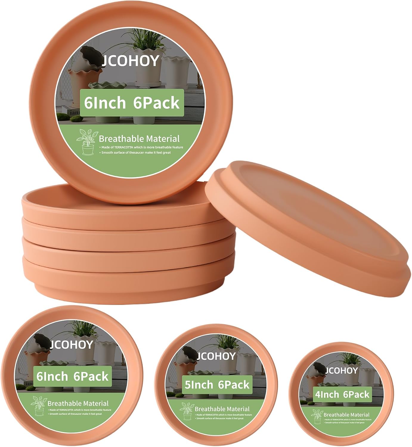 6 Inch Terracotta Plant Saucer Pots Tray - 6 Pcs Round Planter Saucers for Indoor & Outdoor Plants, Small Clay Trays Perfect for 5 Inch 5.5 Inch 6 Inch Flower Pot (6INCH)