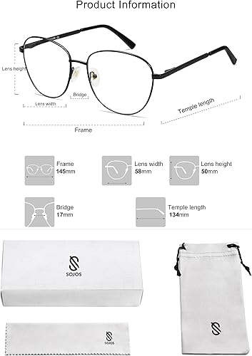 Miniatura 6 de SOJOS Gafas de bloqueo de luz azul aviador de gran tamaño para mujeres y hombres, marco de metal retro anti rayos azules unisex SJ5098