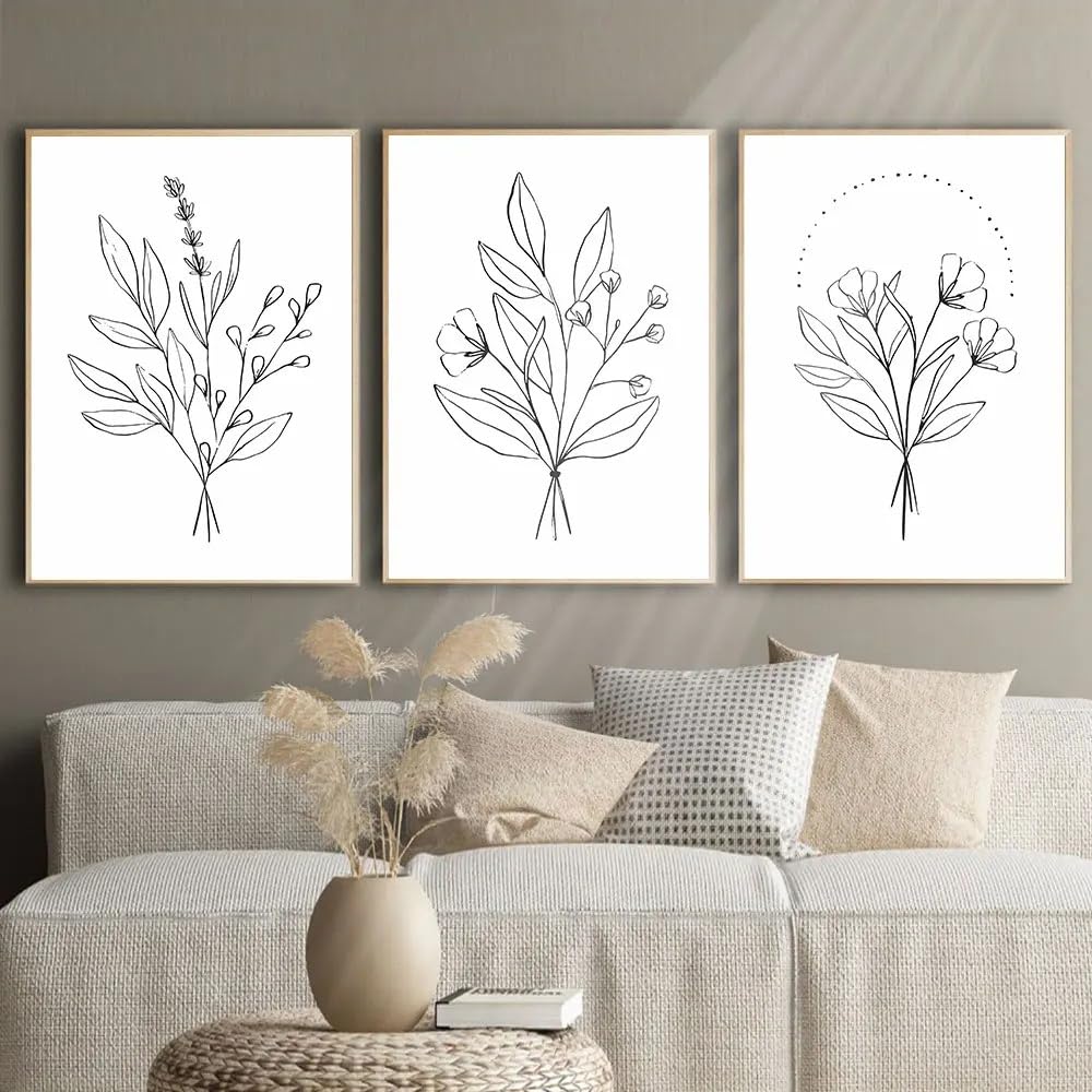 WUHBCZ Wall Posters-Leaf Plant Flower Canvas Poster Abstract Lines Painting Wall Art Print Nordic Modern Pictures for Living Room Kitchen Office Home Decoration-40 * 50cm/3PCS (No Frame)