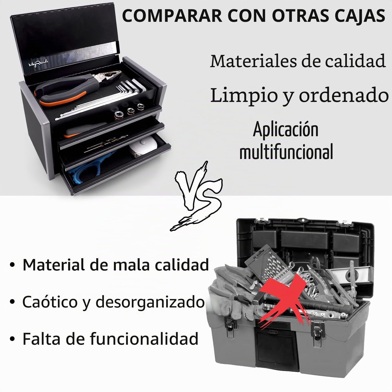 Mini caja de herramientas de metal con 3 cajones y almacenamiento superior, portátil, micro con compartimentos, caja de herramientas multifuncional para almacenamiento de herramientas y organizadores