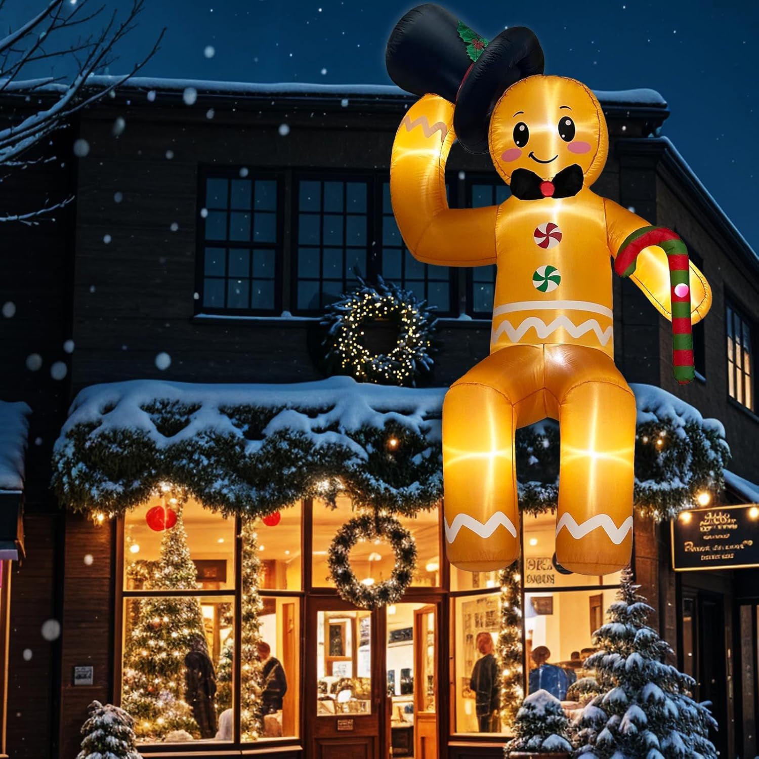 300CM Aufblasbare Weihnachtsdeko Außen, 10FT Kletternd Lebkuchenmann Deko Weihnachtsdekoration mit LED, XXL Weihnachtsdeko Aussen IP44 Wetterfest für Dach Außen Innen Garden Rasen
