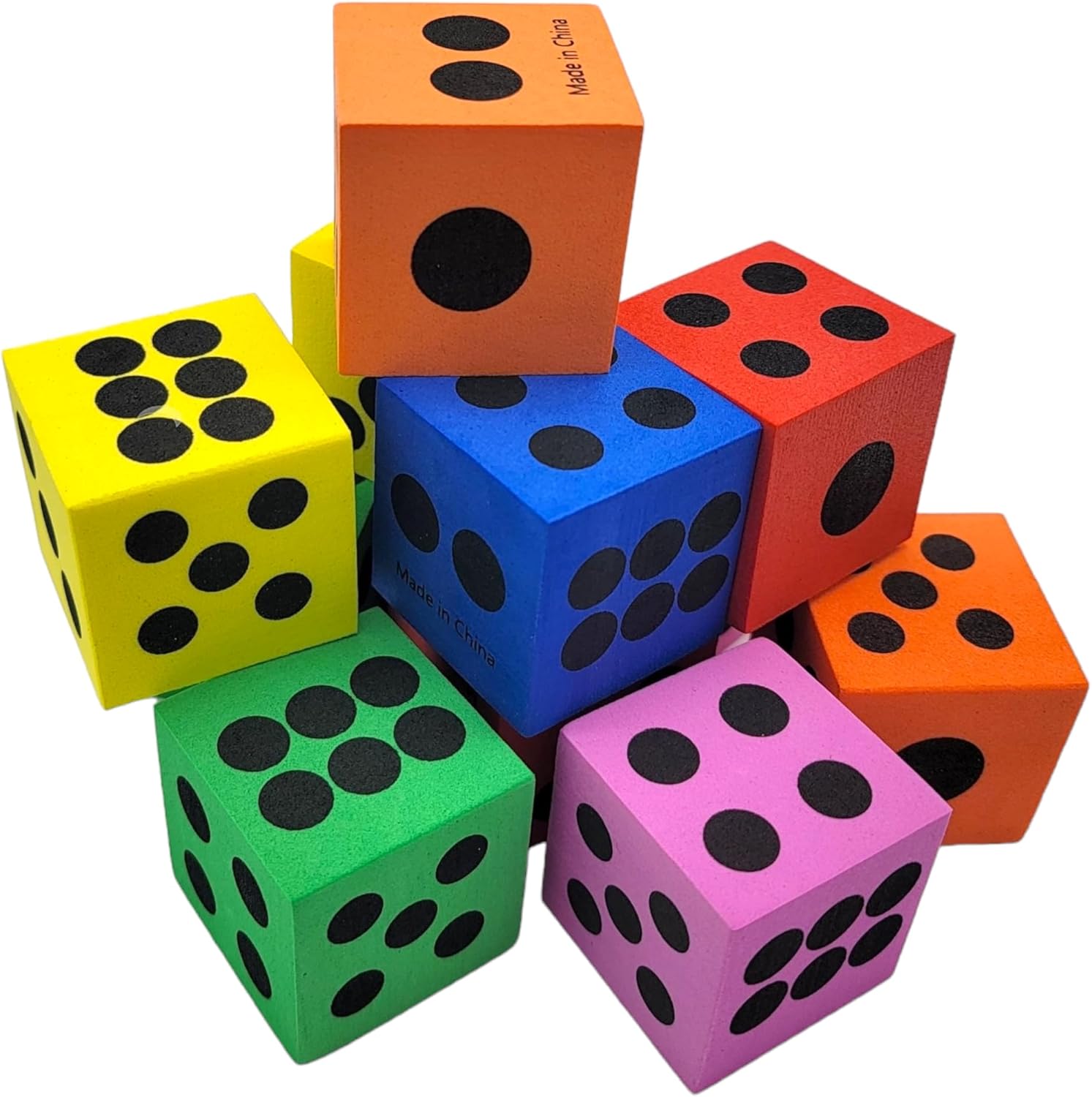 Colorful Foam Dice Set - Pack of 24 - (1.5") Solid Colors, Big Square Block Dice Cubes with Number Dots Great for Party Favor, Math Learning, School Supplies, Casino Party Decor and Games