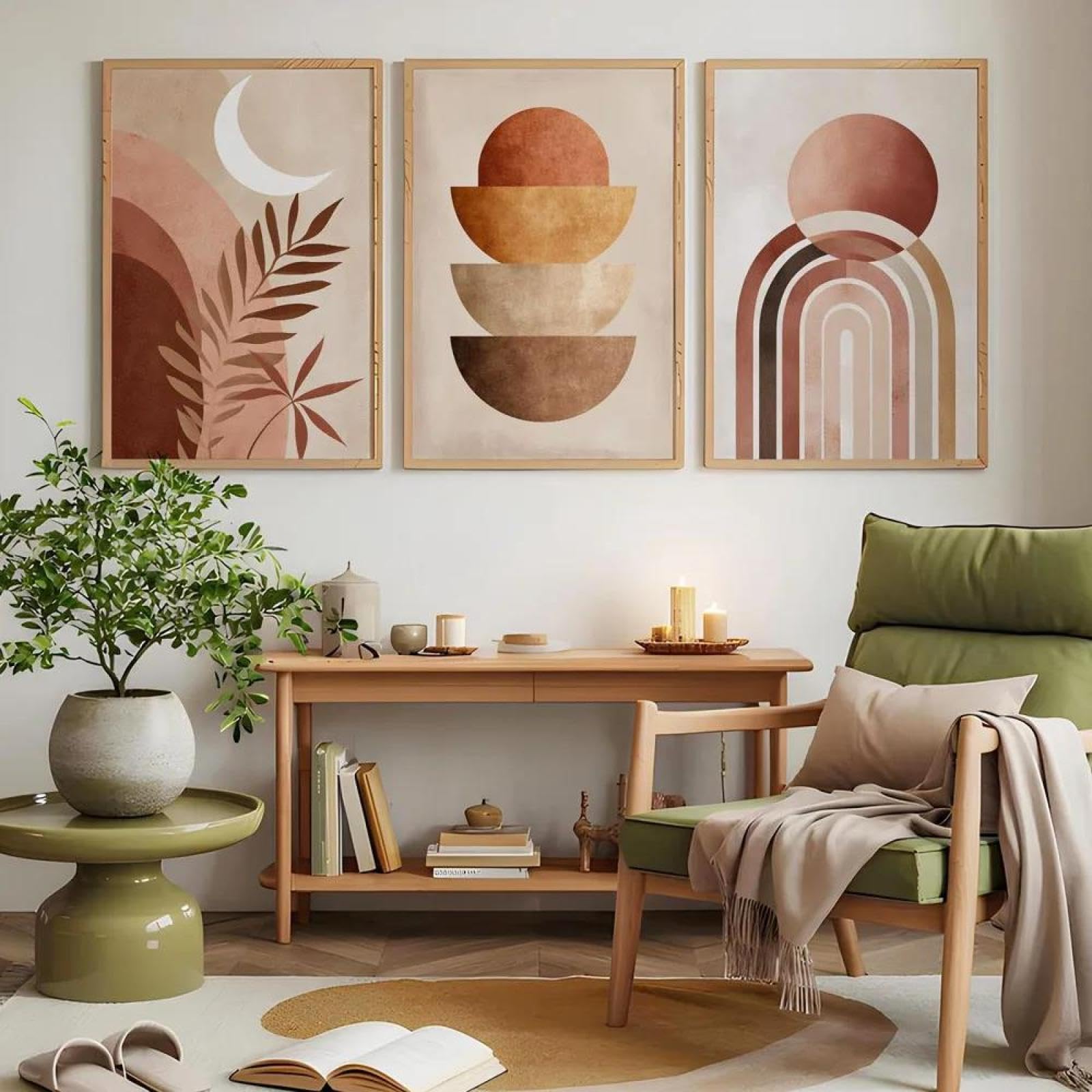 Yocheng Abstract Minimalist Geometric Triptych Canvas Print Painting Bedroom Study Studio Living Room Home Decor 21x30cmx3 No Frame