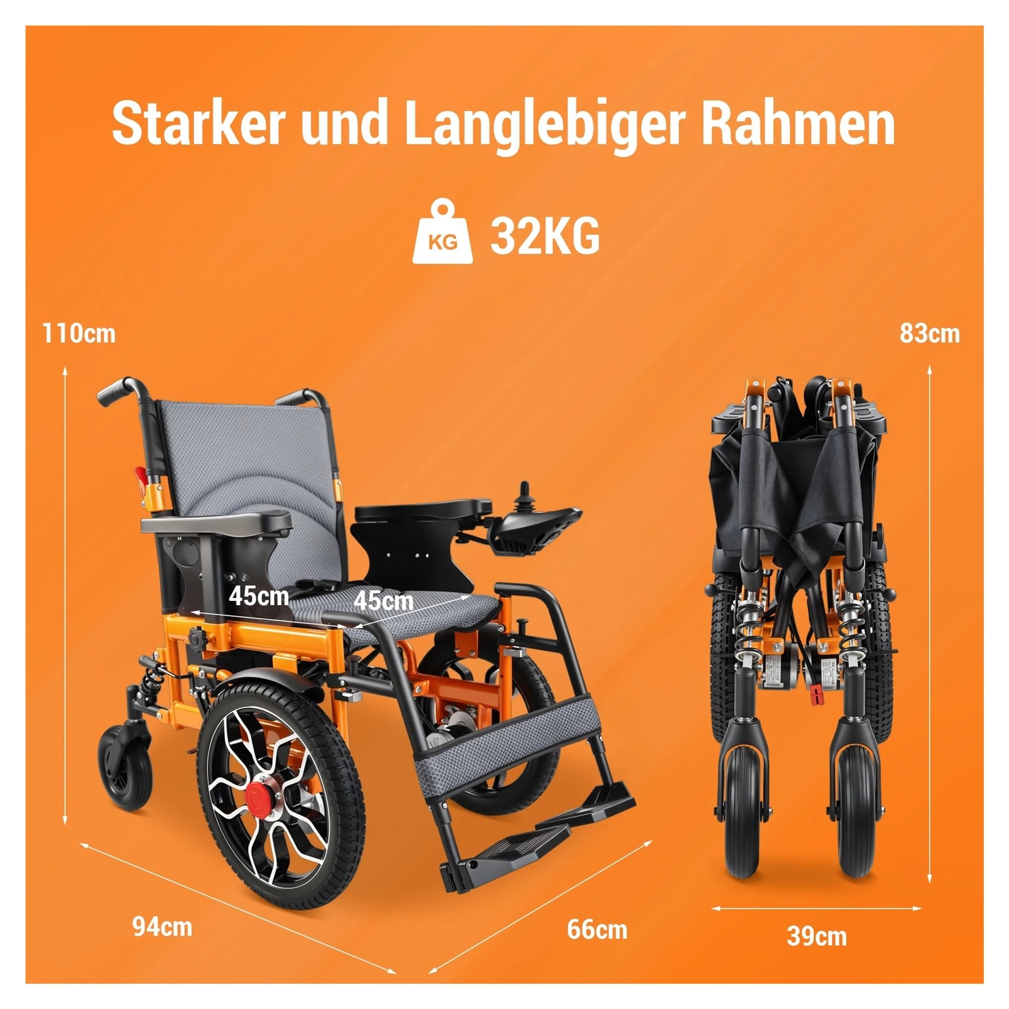 Wysokowydajny Elektryczny Wózek Inwalidzki Ze Składanym Udźwigiem Do 150 Kg, Silnikiem 500 W, Zasięgiem 20 Km, Oponami Terenowymi 40 Cm Wygodna Płynna Mobilność