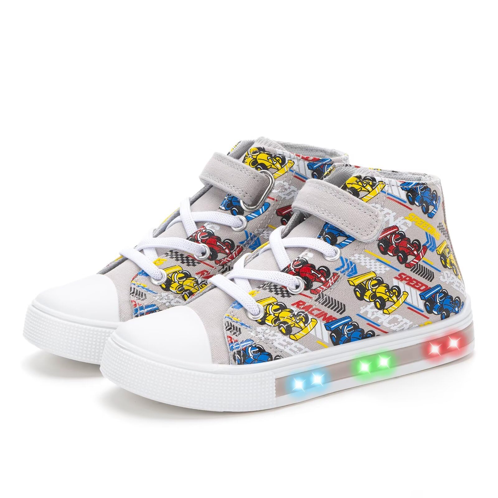 Boys Girls Light up Sneakers Kids High Top Flashing Canvas Shoes Toddler Casual Easy Fasten Walking Sneaker
