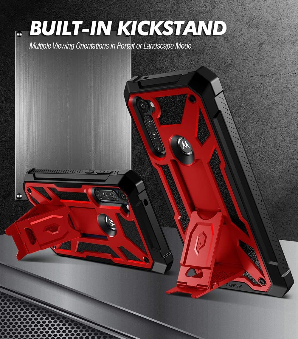 Best Cyber Monday 🔥 Poetic Spartan Series for Moto G Stylus 2020 Case, (Not Fit 2021 Version), Full-Body Rugged Dual-Layer with Premium Leather Texture Shockproof Protective Cover with Kickstand, Metallic Red