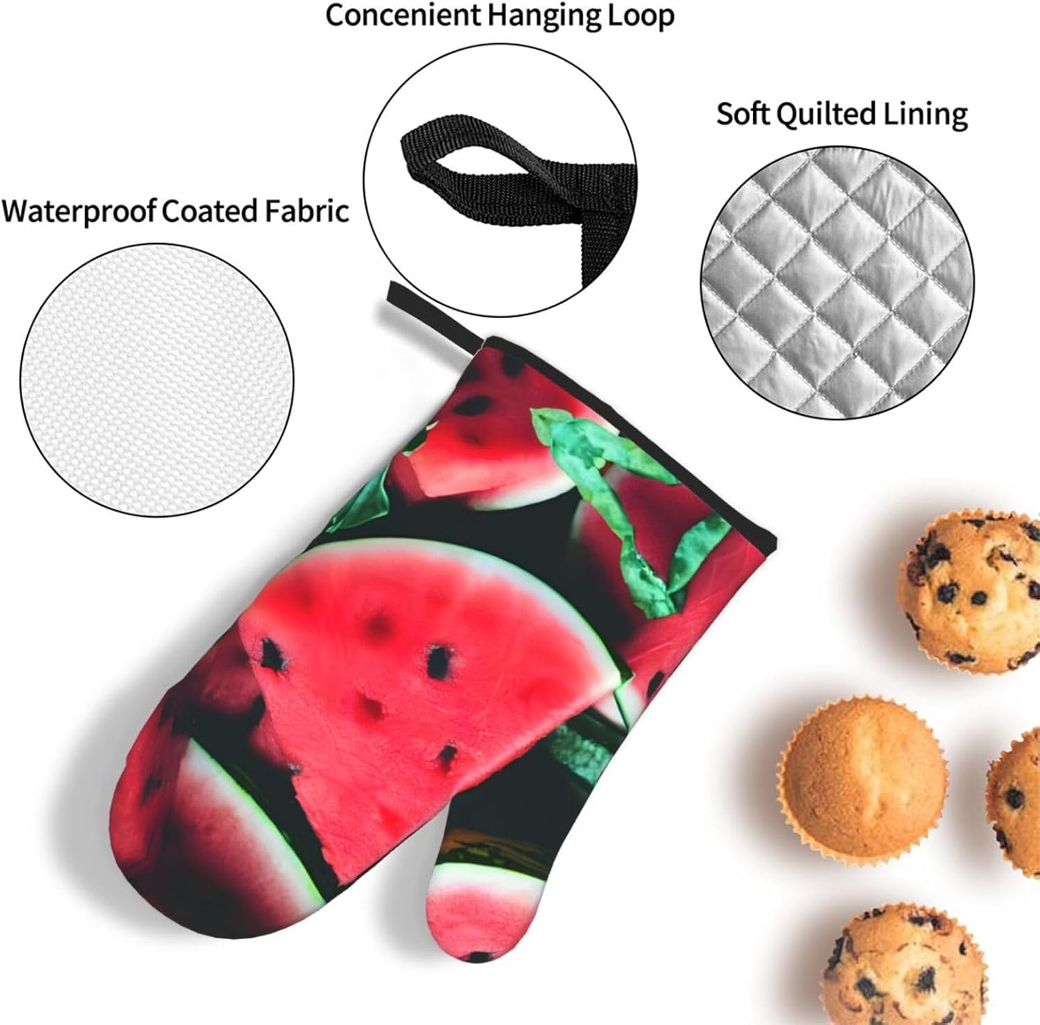 Red Watermelon Print Heat Resistant Microwave Gloves, Used for Baking, Cooking, and Fashion Kitchen Essentials