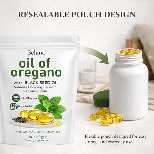 Miniatura 6 de Belano Oregano Oil  Daily Wellness Support  300 mg Oregano Oil with Naturally Occurring Carvacrol  Non-GMO, Gluten & Dairy-Free  180 Count (2)
