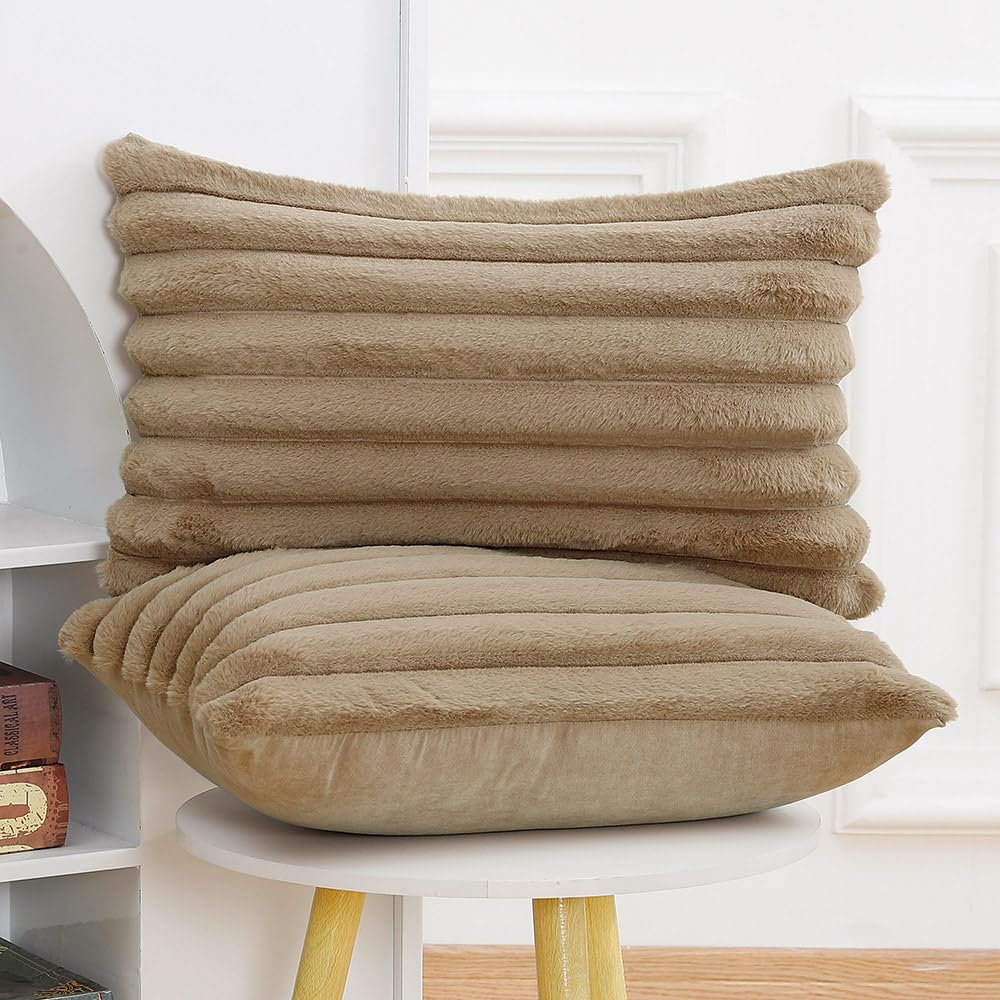 Madizz Set of 2 Faux Fur Decorative Cushion Covers 12x20 inch, 30x50 cm - Image 3
