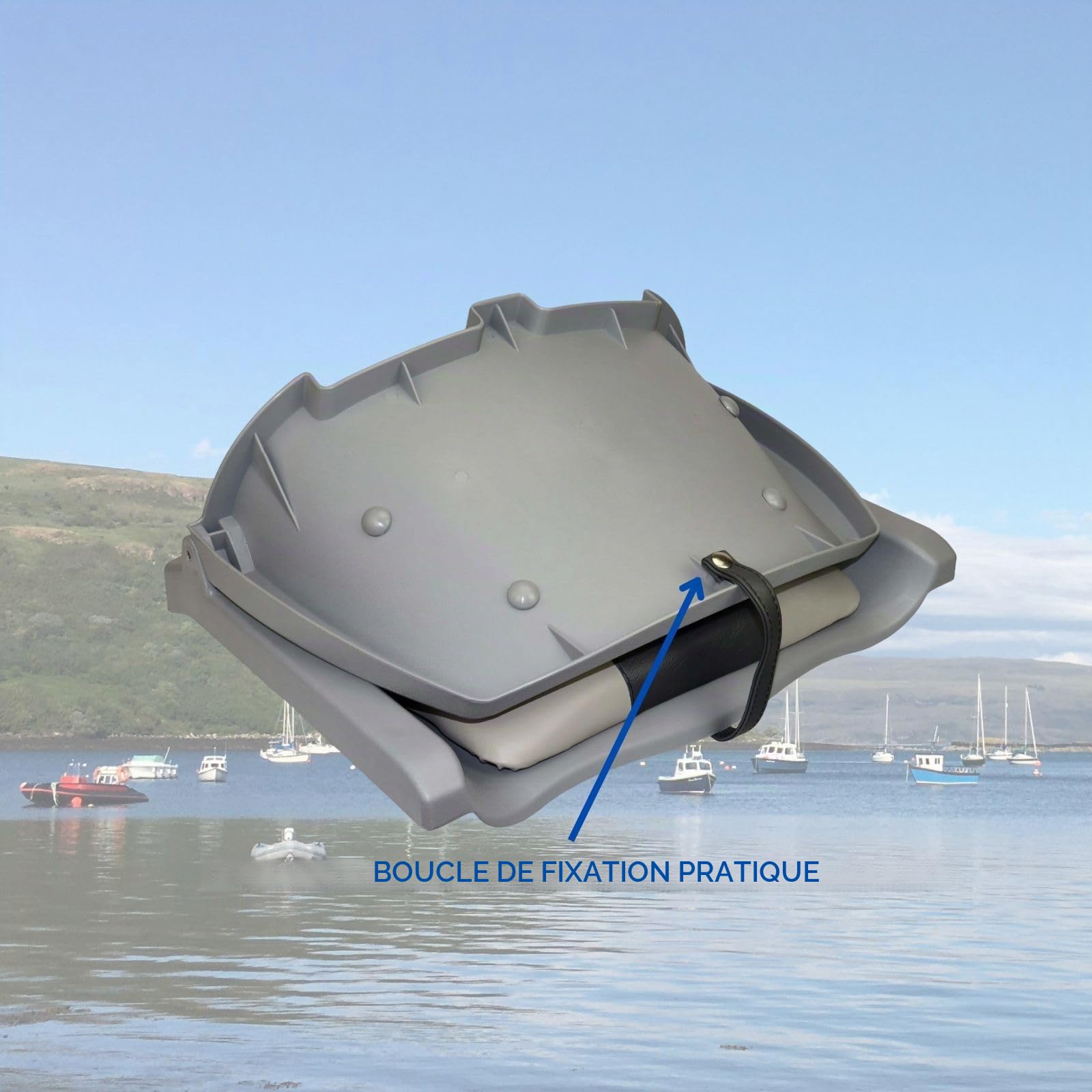 Siège de bateau pliable pour pêcheur gris anthracite | Siège de bateau/gouvernail pliable avec rembourrage bas pour siège et dossier et revêtement Ecoleder | 51 cm x 36 cm x 46 cm