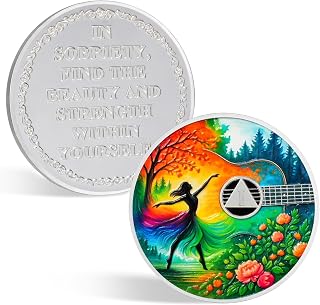 CHURYUML Guitar Dancer 1 Year Sobriety Coin - One Year Sober Chip, Affirmation AA Coins Recovery Medallions Alcoholics Anonymous Token Inspirational Sobriety Gifts for Women Celebrating Milestones