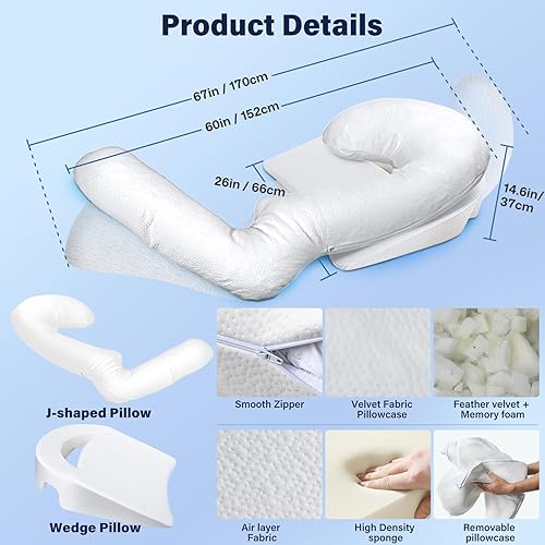 Miniatura 2 de Almohada para dormir de lado para dolor de hombro, almohada de cuña de cama con orificio para el brazo, almohada de cuerpo largo, sistema de alivio