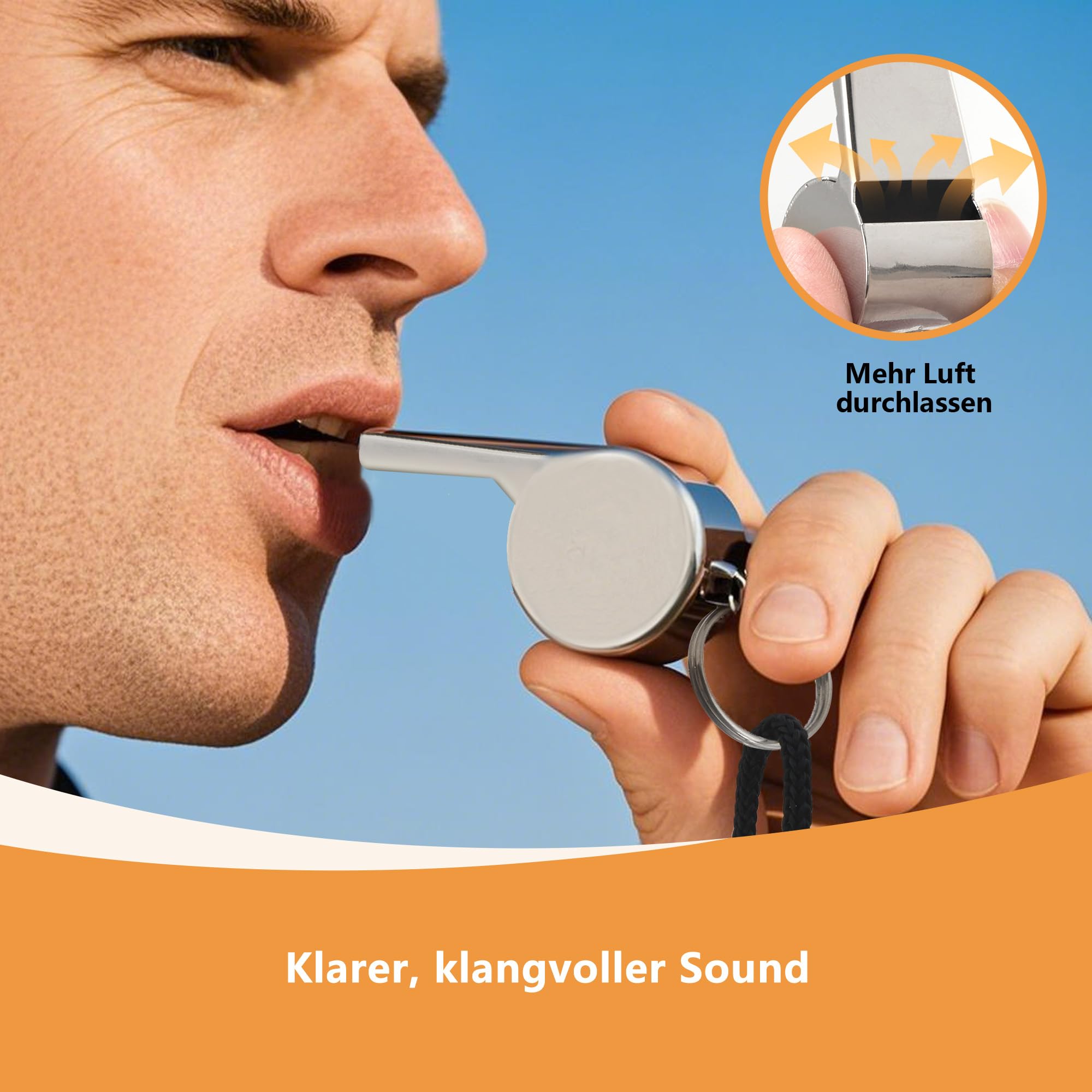 2 Stück Edelstahl Trillerpfeifen mit Nylon Lanyard, Edelstahl-Sportpfeifen Laut und Klare Pfeifen für Sport, Notfälle und Outdoor-Aktivitäten - 5