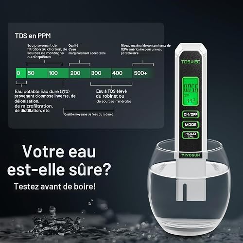VIVOSUN Testeur de pH numérique TDS EC pour eau 0,01 précision hydroponique - 6