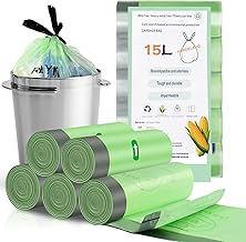 RAYITO 80 x 15 Liter Small Bin Liners, 5 Rolls Bin Bags Drawstring Rubbish Bags Food Waste Bag Garbage Bag Bathroom Bin Liners Trash Bags for Office Bathroom Kitchen Garbage(48x50cm, Green)