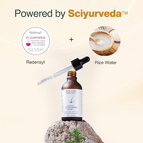 Miniatura 2 de Nourish Mantra Suero avanzado para el crecimiento del cabello 1.7 fl oz, 3% Redensyl, 2% Anagain, 2% Procapil, 5% agua de arroz, promueve el