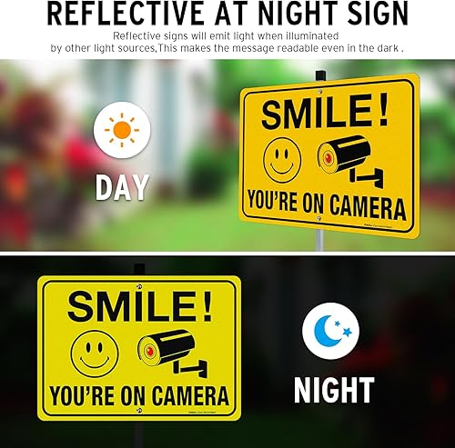 Miniatura 5 de Faittoo Smile Your On Camera Letreros con estaca de 36 pulgadas para exterior, paquete de 2 unidades de aluminio pesado de 14 x 10 pulgadas,