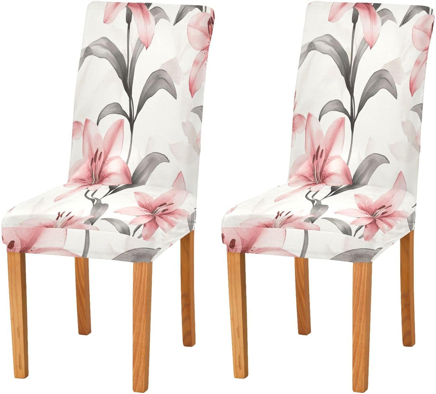 ALAZA Chair Covers for Dining Room, Cute Chic Pink Lily Floral Flower Stretch Chair Cover Sets Chair Protector Removable Washable for Ktichen Restaurant Hotel