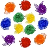 Lolakee Dance Scarves for Kids - 12 Pack 6 Vibrant Colors 24x24" Silk Juggling Play Scarves for Music Movement & Rhythm Band