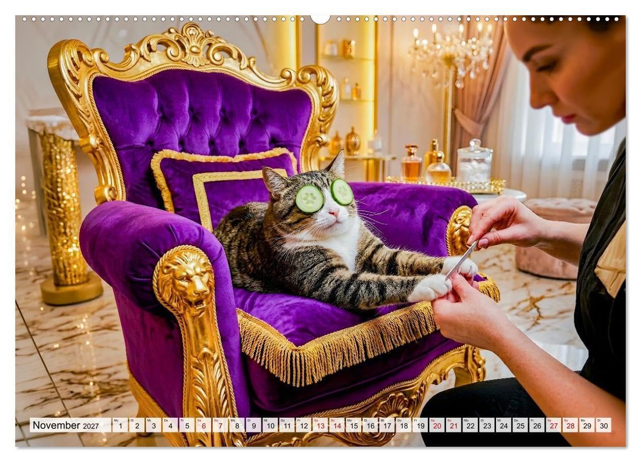 Alles für die Katze - Herrschaft Deluxe mit Charme und Wellness (Wandkalender 2027 DIN A2 quer), CALVENDO Monatskalender: Sanfte Pfoten genießen ein Jahr voller Wohlfühlmomente.
