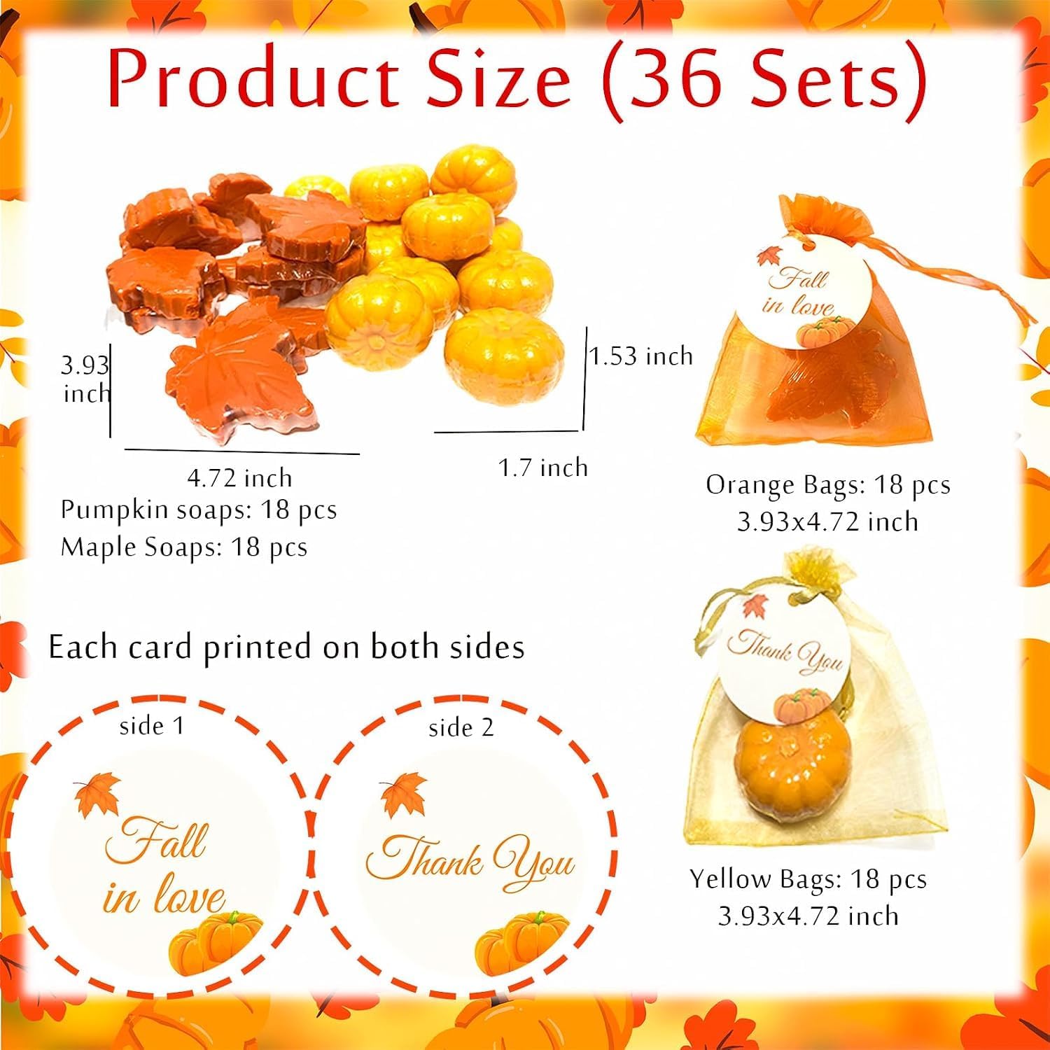 36 Sets Fall Bridal Shower Favors Maple Pumpkin Soaps Fall Wedding Decoration Thanksgiving favors Fall in Love Autumn Baby Shower Birthday Party Gift Sets Bulk Tag Cards for Guest Women (36)
