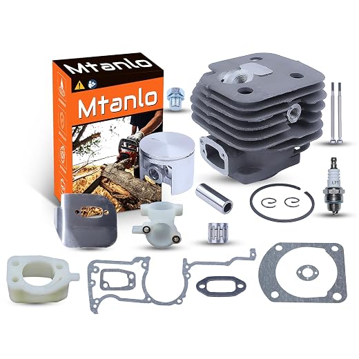 Mtanlo 52mm Cylinder Gasket Kit For Husqvarna 61 266 266XP 266SE 166 Chainsaw Big Bore, Cylinder Piston Kit, Guide Plate, Needle Bearing, Cylinder Plug, Bolts, Spark Plug, Intake Manifold, Adapter