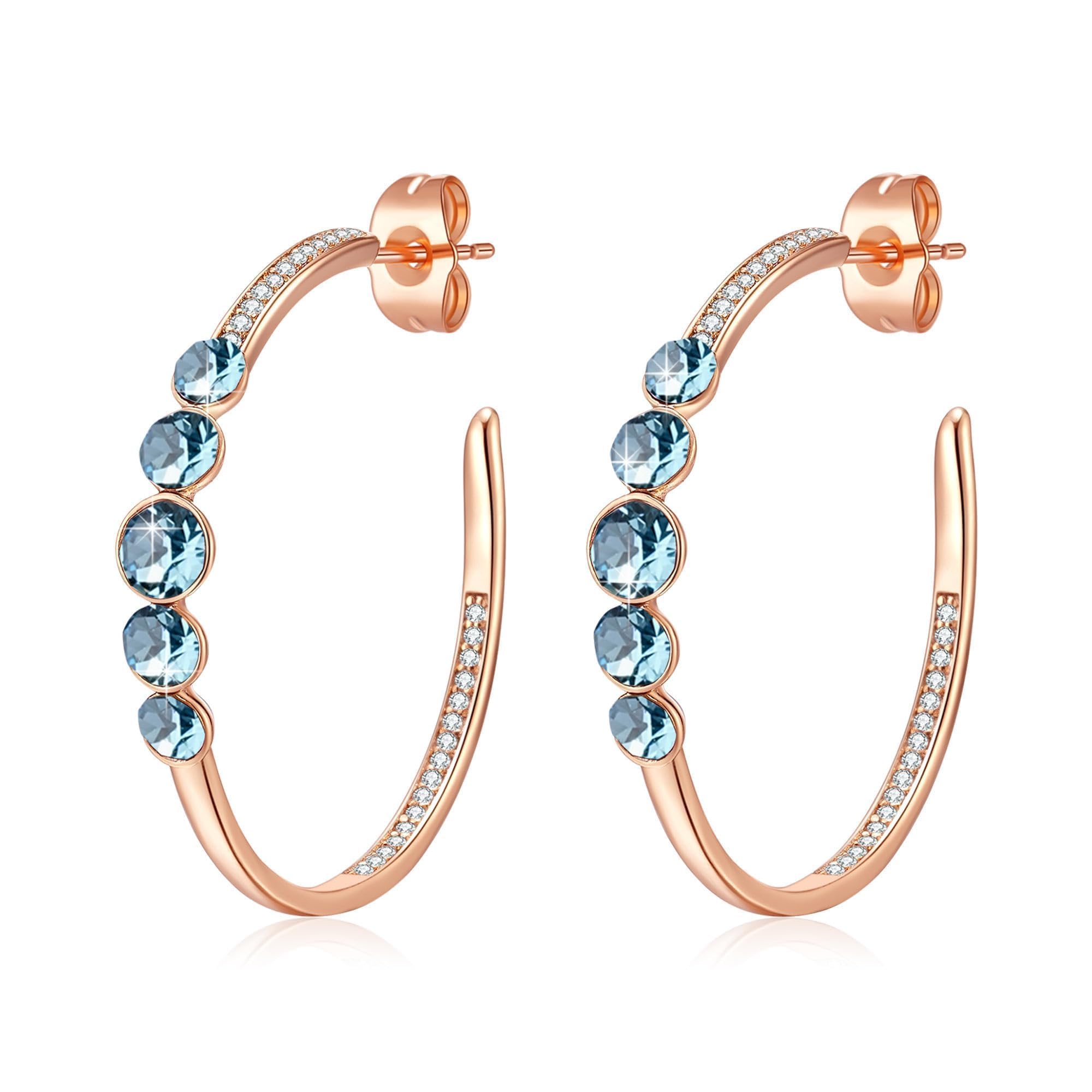 EVEVIC Austrian Crystal Half Hoop Earrings for Women Trendy 14K Rose Gold Plated Large Hoops Earring Jewelry Gift