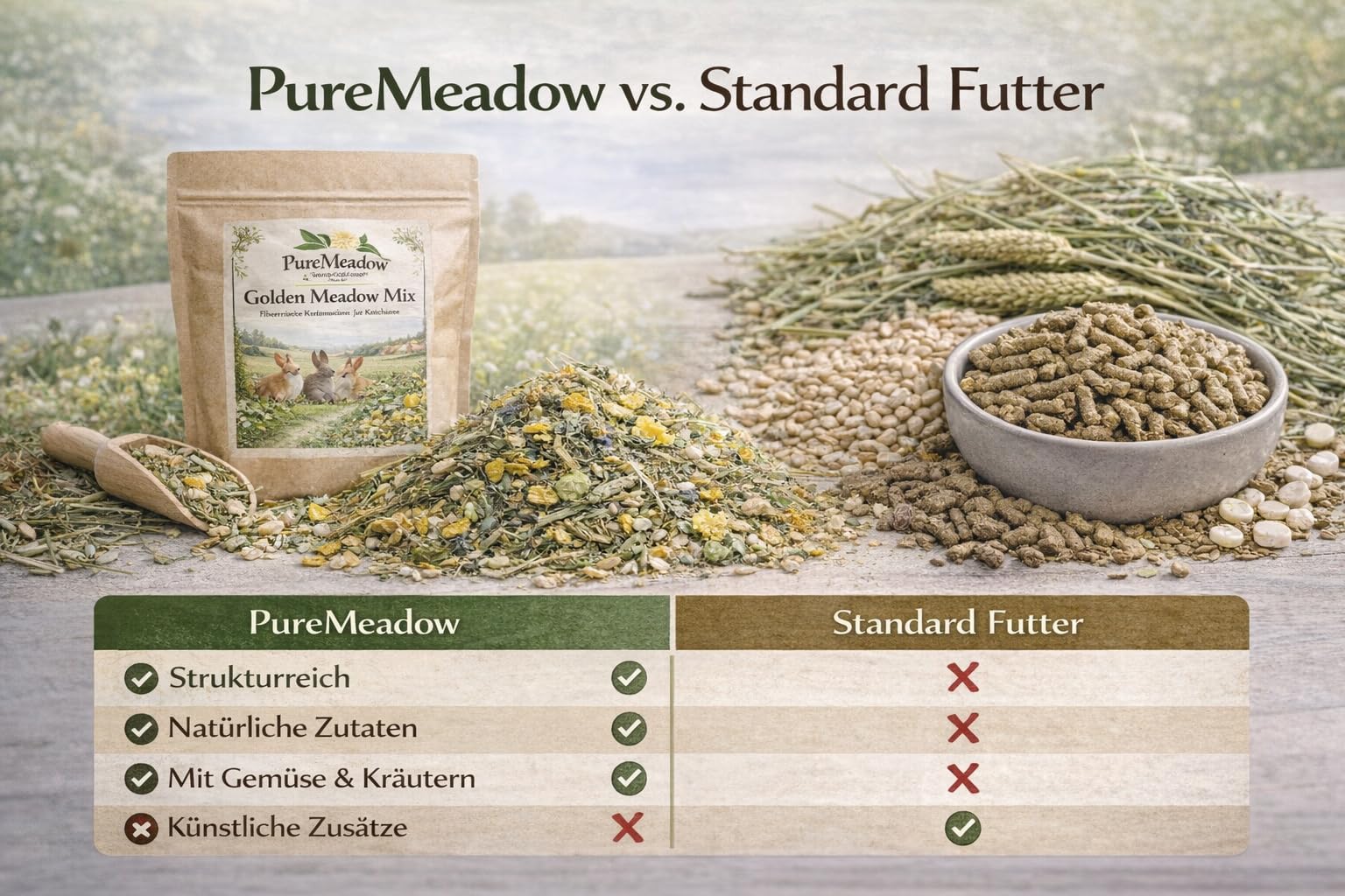 PureMeadow Golden Meadow Mix - Complément alimentaire texturé pour lapins - 7,5 kg - Avec foin des prairies, herbes et légumes