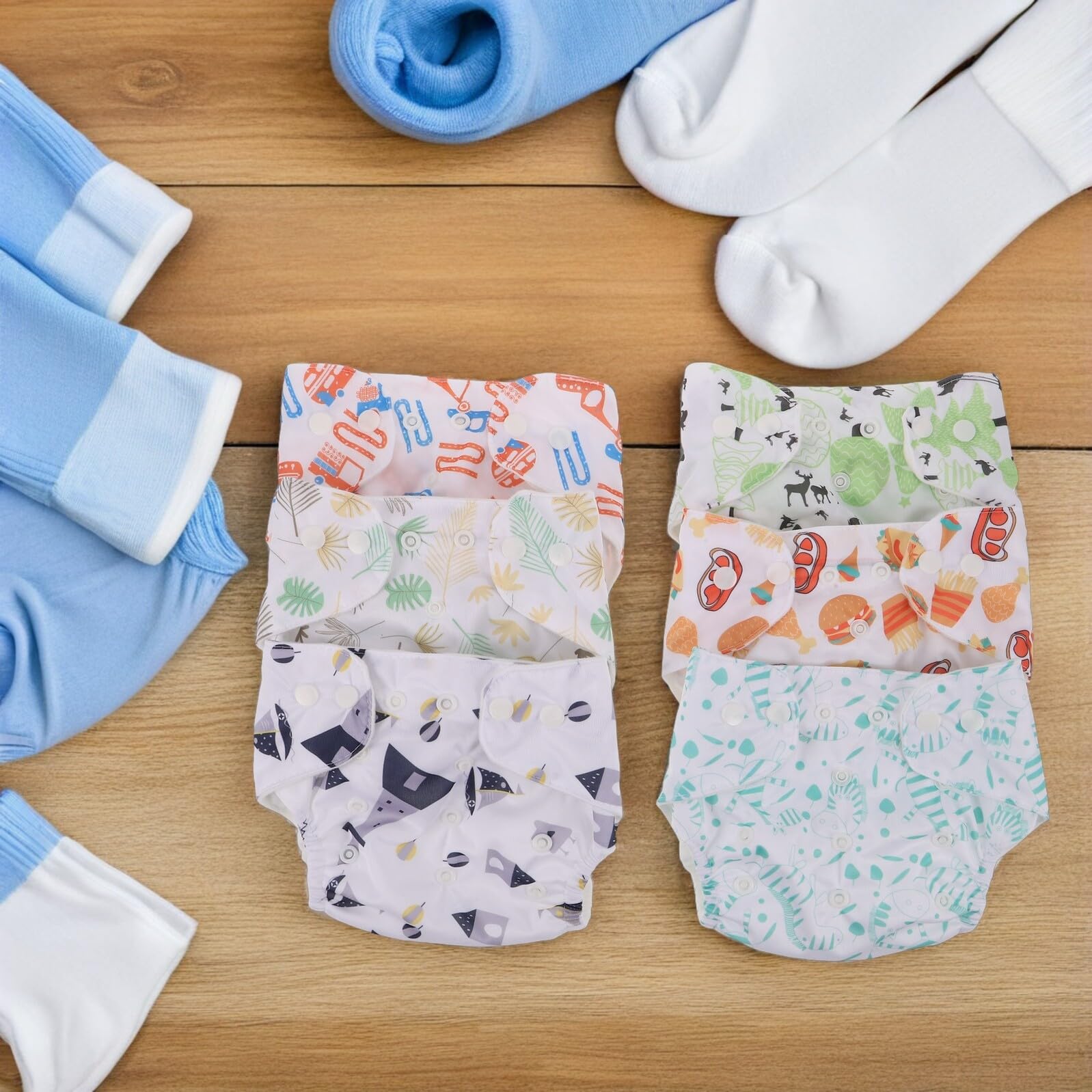 ORFOFE Pañales de Tela Reutilizables para Ñiño con Cierre a Presión Ajustable, 6 Unidades Estampadas Variadas, Absorbentes y Suaves, Ropa Interior de Entrenamiento Adecuado para