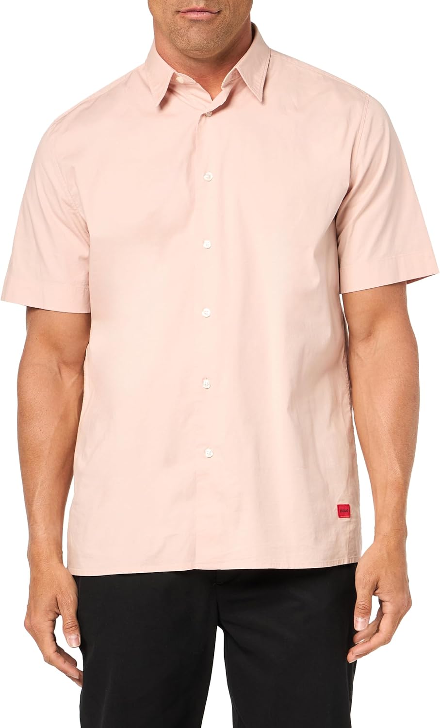 HUGO Men's Basic Cotton Stretch Button Down Short Sleeve Shirt
