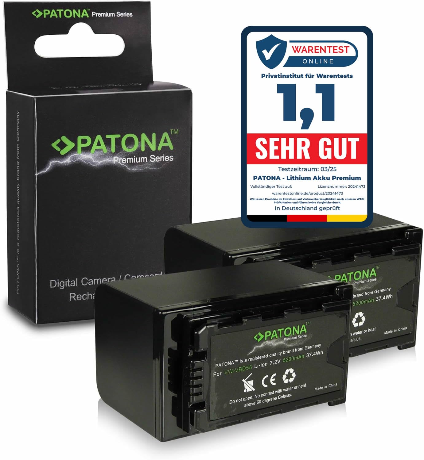 PATONA 2X Premium Batterie pour Panasonic VW-VBD58 VBD29 VBD78 5200mAh | Batterie pour AG-AC8 HC-X1000 AJ-PX270 AG-HVX200/201 AG-HPX250 AG-DVC30 AG-DVX100 AG-HPX171 AJ-PX270